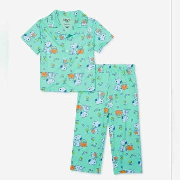 Nwt 2 Easter Pajama Sets Peanuts Snoopy Egg Hunting, Size 2t, 4t, 5t - Picture 2 of 2